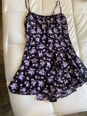 SHEIN Black Mini Dress with Purple Floral Print